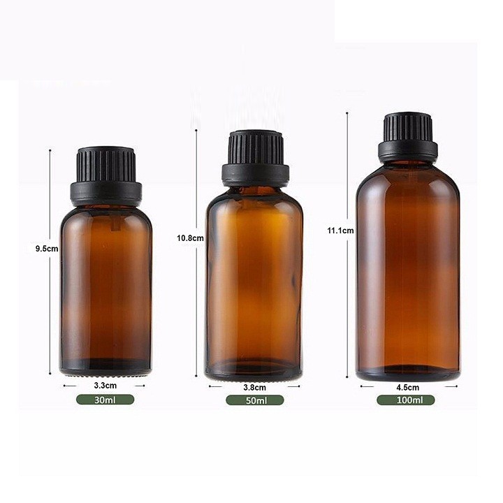 Chai lọ đựng tinh dầu thủy tinh Mocotics dung tích [5ml/10ml/15ml/20ml/30ml/50ml/100ml] nắp đen nhỏ giọt chai màu nâu