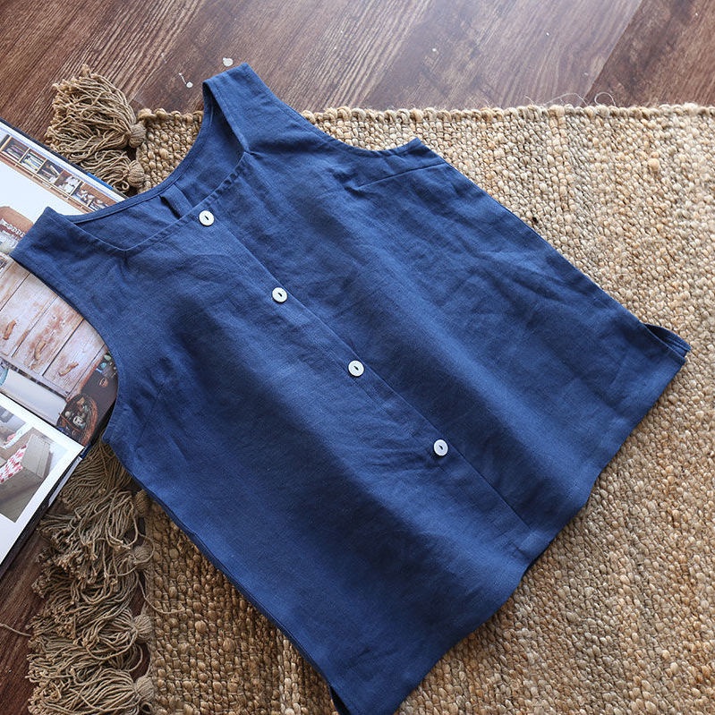 Áo Thun Sát Nách 100% Cotton Nguyên Chất Dáng Rộng Cài Nút Thời Trang Mùa Hè Cho Nữ