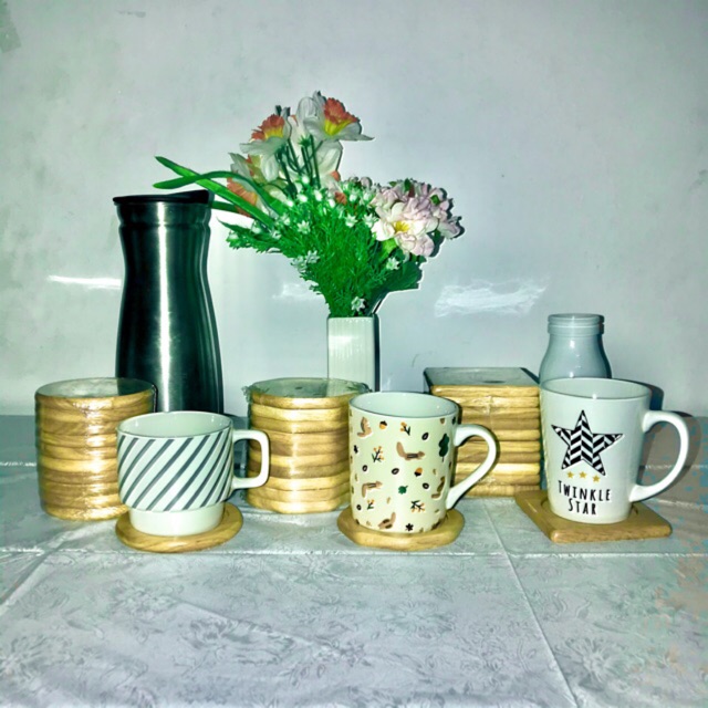 Bộ sỉ 10 đế lót cốc ly gỗ cao su tự nhiên các loại