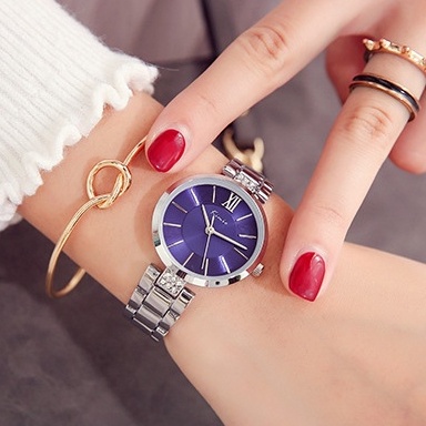Đồng hồ nữ đeo tay chính hãng Kimio dây kim loại mặt tròn màu bạc chống nước
