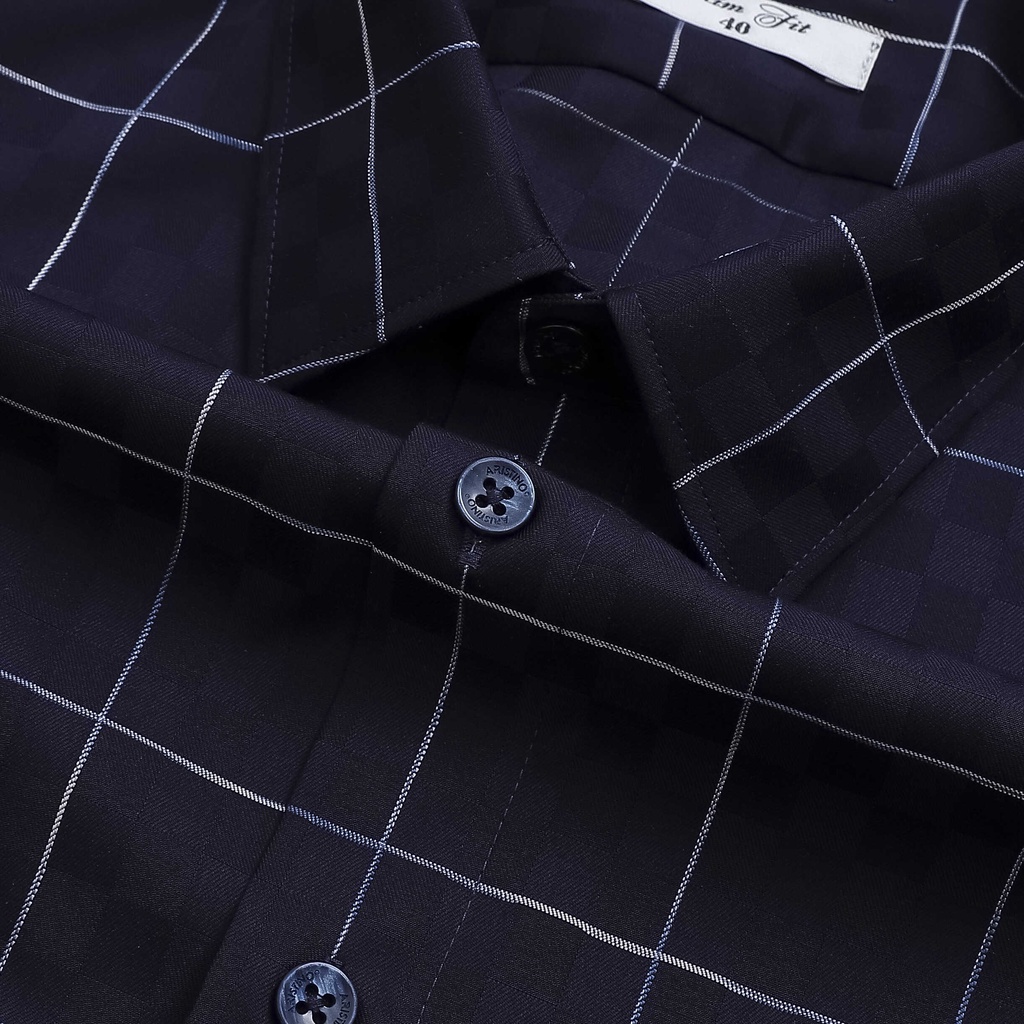 Áo sơ mi nam dài tay ARISTINO phom dáng slim fit, họa tiết kẻ trắng trên nền xanh tinh tế, lịch lãm - ALS07602