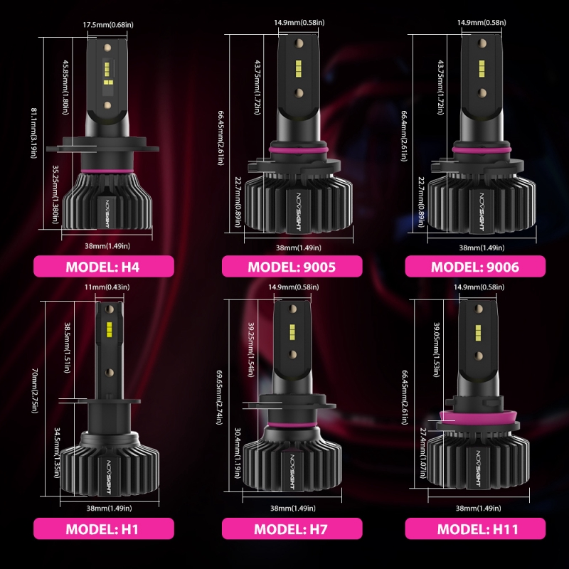Novsight Set 2 đèn pha LED N31 H4 H11 H7 6500k 10000lm 50w chiếu sáng 360 độ