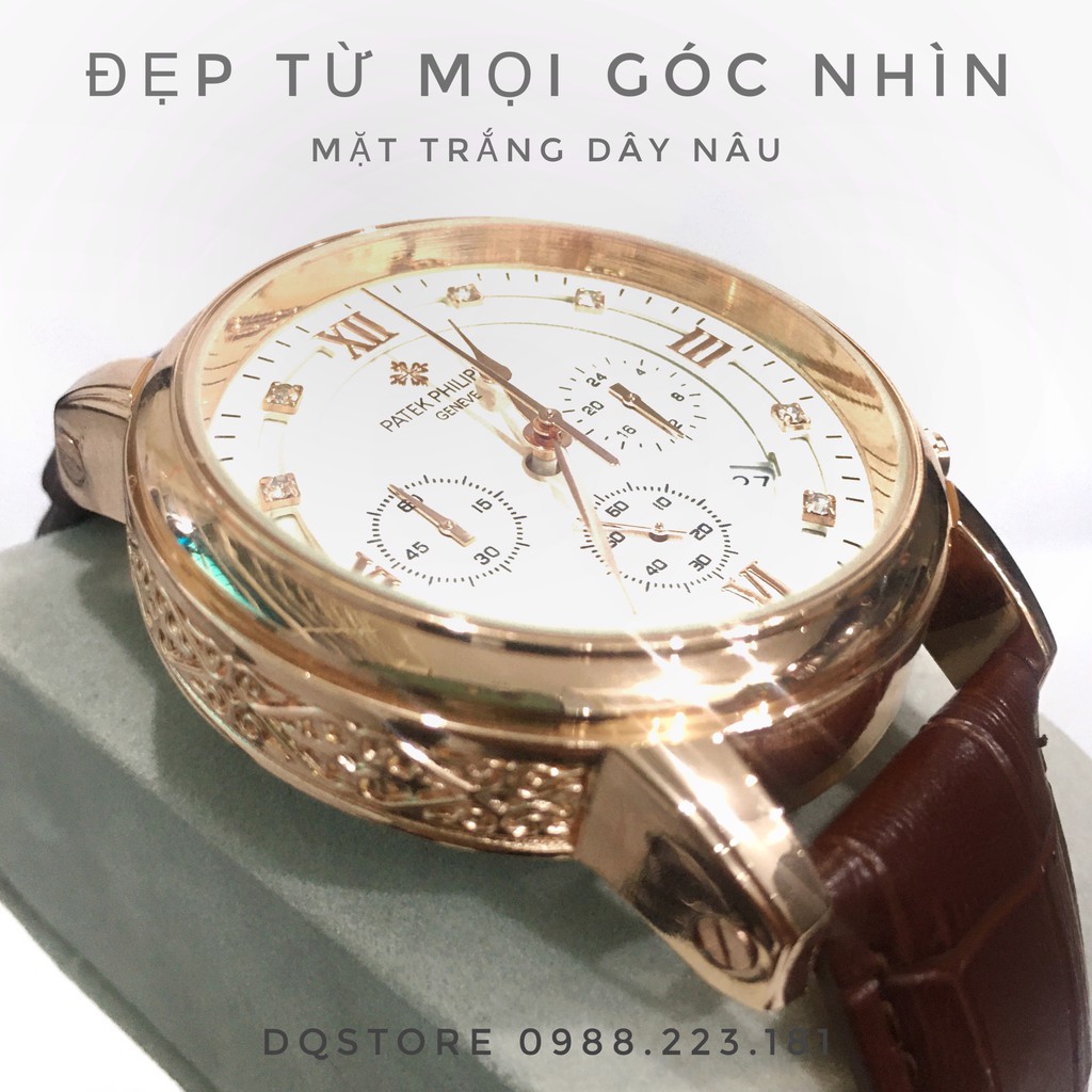 Đồng hồ nam dòng Chronograph, Patek-Philip, mặt kính saphire đổi màu, dây da cao cấp, chống nước rất tốt