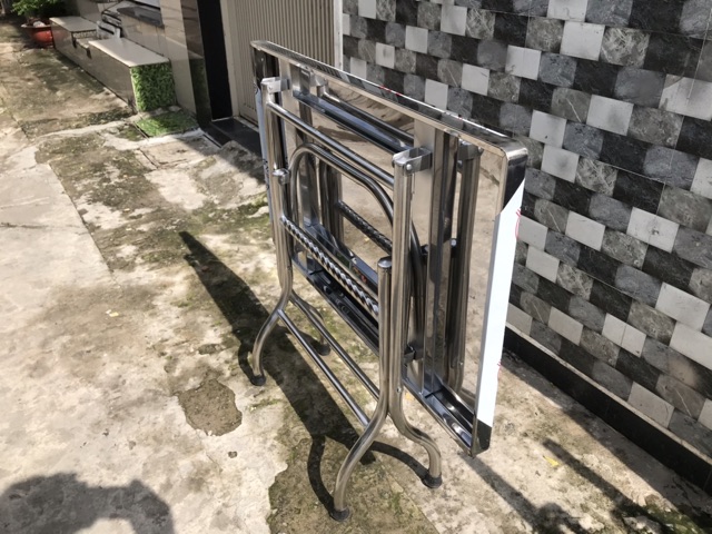 Bàn chữ nhật inox gấp gọn giá xưởng sản xuất đầy đủ kích thước bảo hành 2 năm
