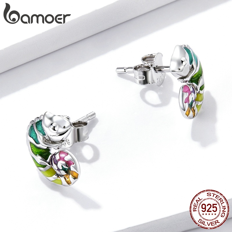 Đôi bông tai BAMOER bse587 bằng bạc 925 hình tắc kè hoa thời trang cho nữ