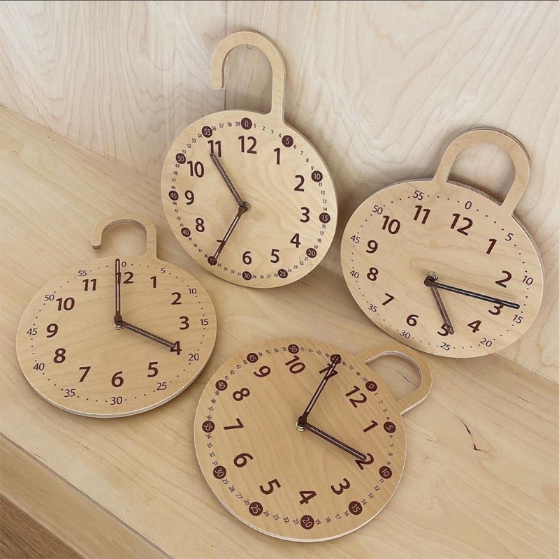 ❤~ Dome Glass Wall Clock Wood Frame with TwoTone Wooden Face Batter