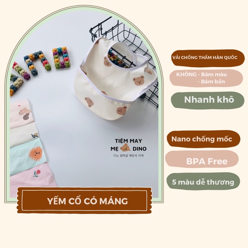 Yếm ăn dặm chống thấm 100% có máng hứng thần kỳ cho bé không tay siêu gọn