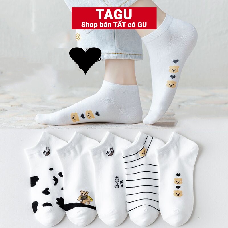 Tất vớ nữ nam cổ ngắn trắng giấy lười dễ thương hàn quốc đẹp TAGU chân thấp nhún đủ màu trơn đen, đỏ, vàng, xám, xanh