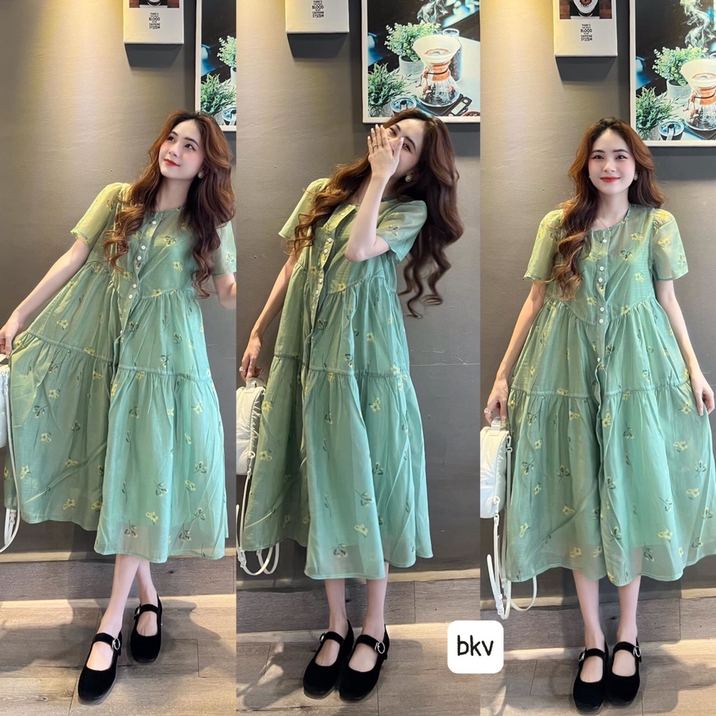 Đầm Babydoll Maxi Hoa Nhí Kèm Áo Hai Dây Bên Trong Cùng Màu Chất Tơ Cao Cấp Cực Mát Sinita