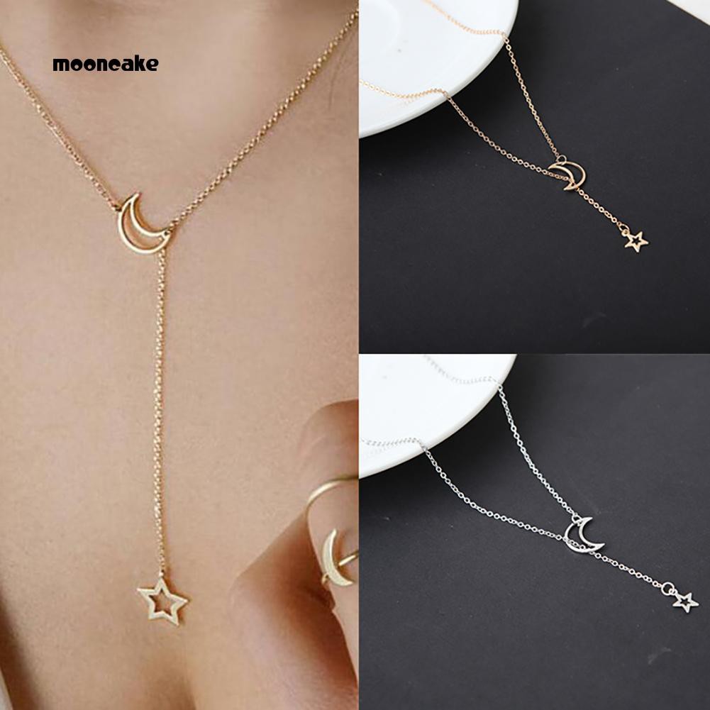 Vòng cổ mặt trăng & ngôi sao đơn giản thanh lịch cho nữ