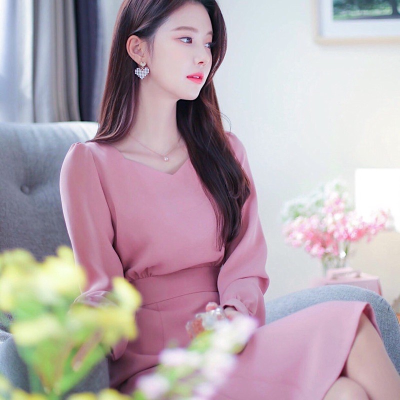 [Mã FATHANG5 giảm 10K đơn 50K] Đầm hồng cổ V thắt nơ (kèm hình thật) | BigBuy360 - bigbuy360.vn