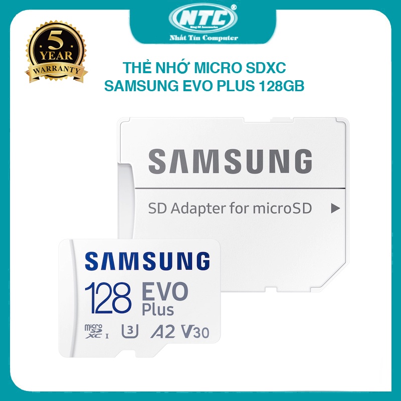Thẻ nhớ MicroSDXC Samsung Evo Plus 128GB U3 4K R130MB/s W60MB/s kèm adapter box Hoa New 2022 (trắng) Nhất Tín Computer