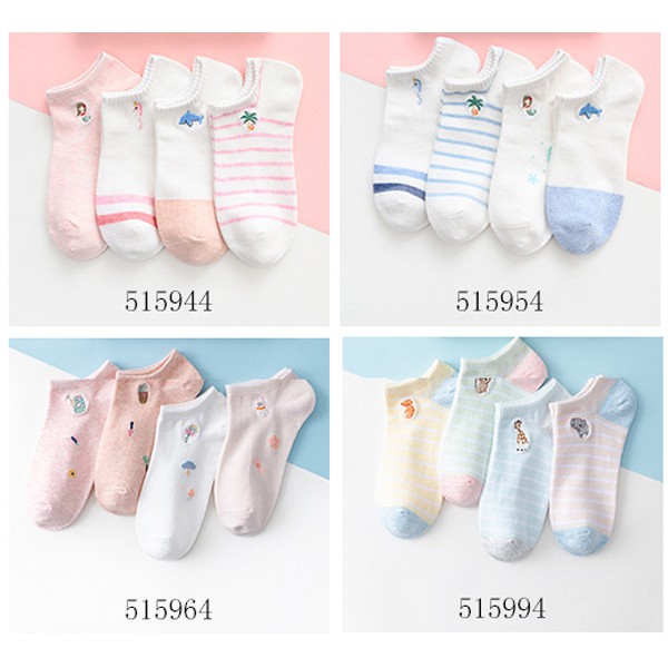 Tất Caramella nữ 4 đôi cao cấp, vớ nữ cổ ngắn caramella kèm túi zip nhiều chủ đề