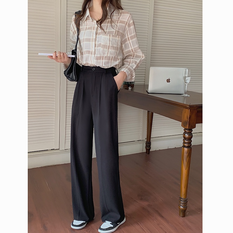 Quần dài ống rộng suông lưng cao thời trang thanh lịch cho nữ