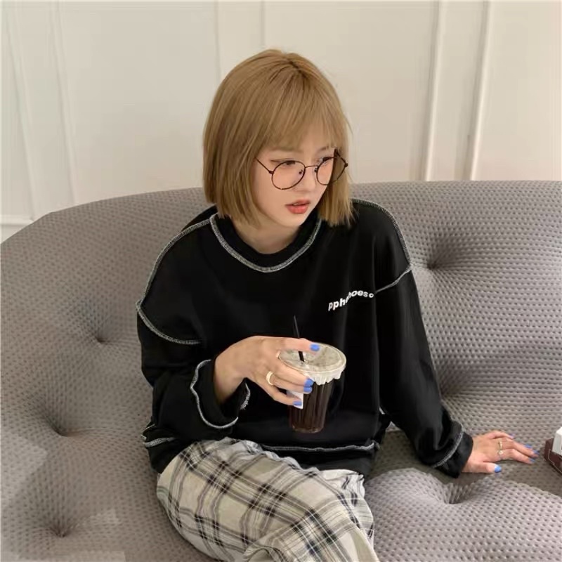 ÁO NỈ CỔ TRÒN MAY VIỀN NỔI ULZZANG STYLE