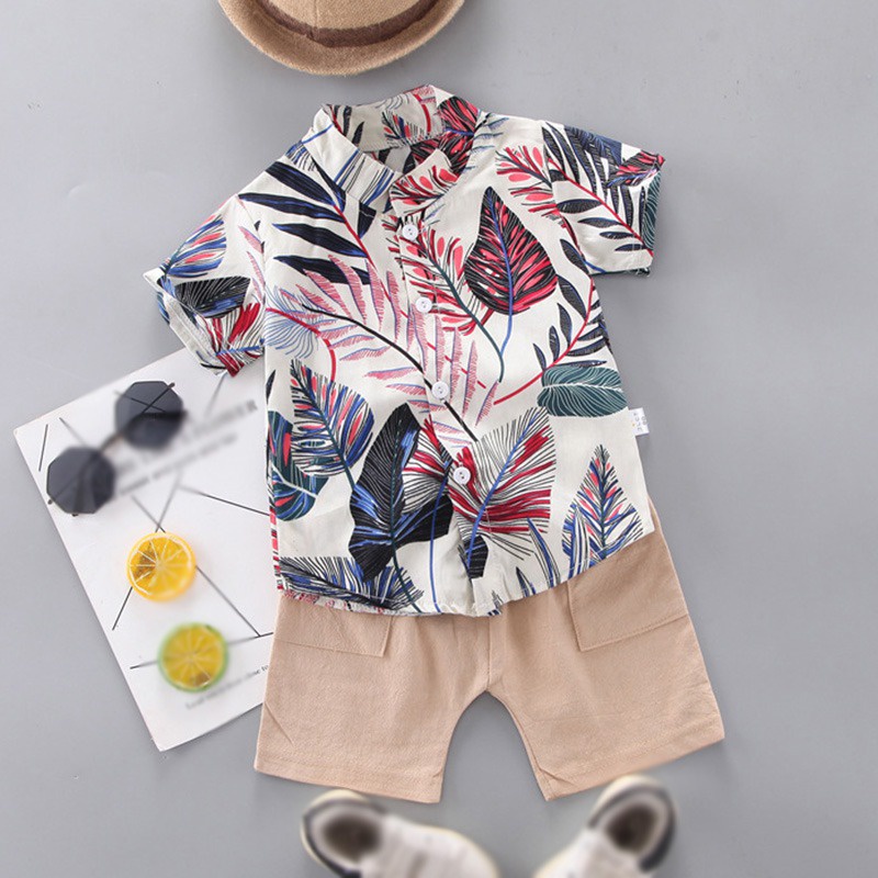 Bộ Áo Sơ Mi + Quần Short Màu Trơn Phong Cách Anh Quốc Thời Trang Mùa Hè Cho Bé Trai 0-4 Tuổi Se7En