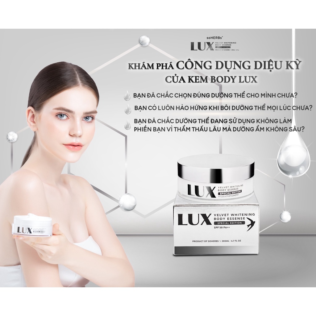 Kem Dưỡng Body Tinh Chất Yến Tươi SOHERBS Lux Velvet Whitening Body Essence Dưỡng Trắng Da 200ml