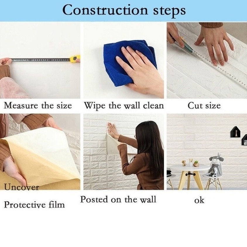 Miếng dán tường giả gạch 3D bằng xốp chống thấm nước trang trí phòng khách/phòng ngủ DIY