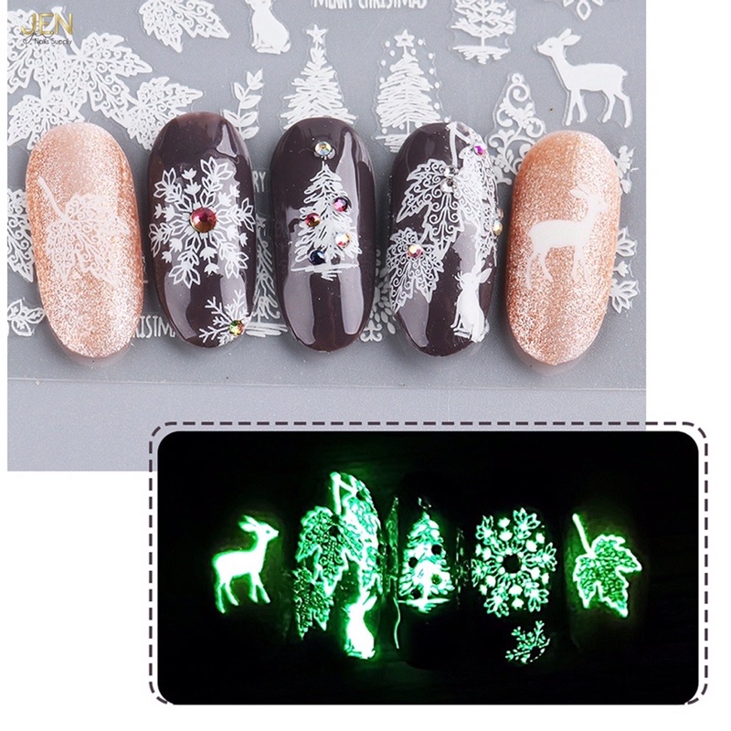 Sticker Noel dán móng dạ quang-hình dán nail bông tuyết Giáng sinh