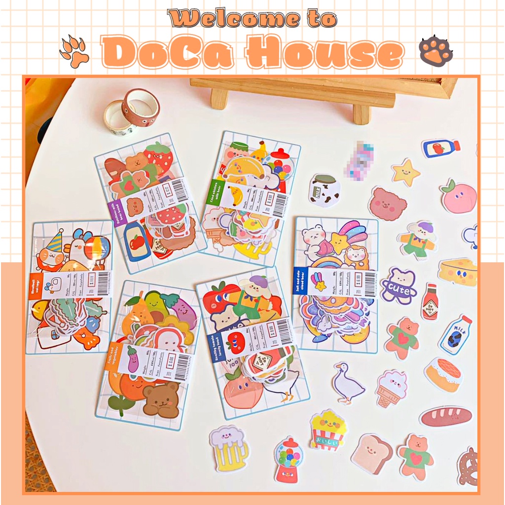 Gói 20 hình dán sticker cute trang trí, decor bình nước bàn học đồ dùng học tập dễ thương DC46