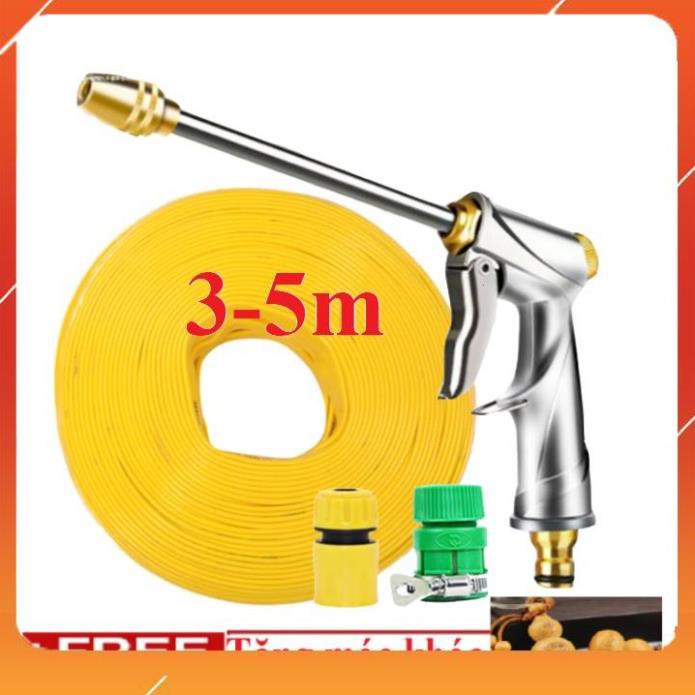 Bộ dây vòi xịt bơm nước tưới rửa ✔,tăng áp 3 lần, loại 3m,5m 206701-Ađầu đồng,cút,nối nhựa v+🎁 móc khoá