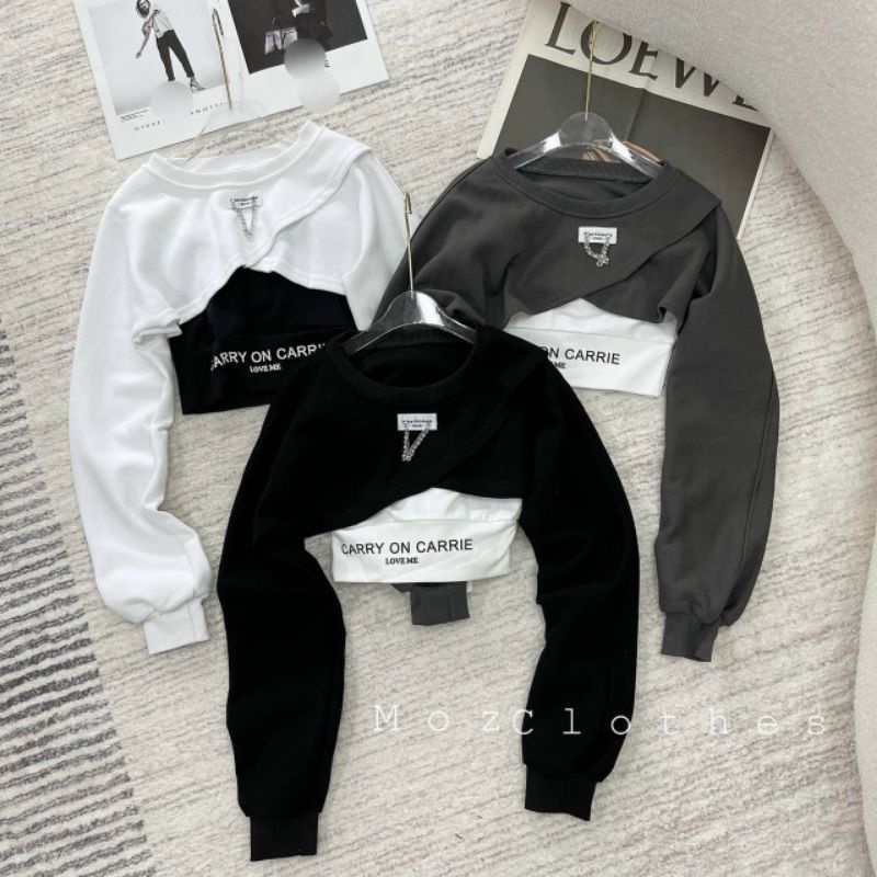 Sét áo tay dài croptop phối xích  siêu phẩm cực hot
