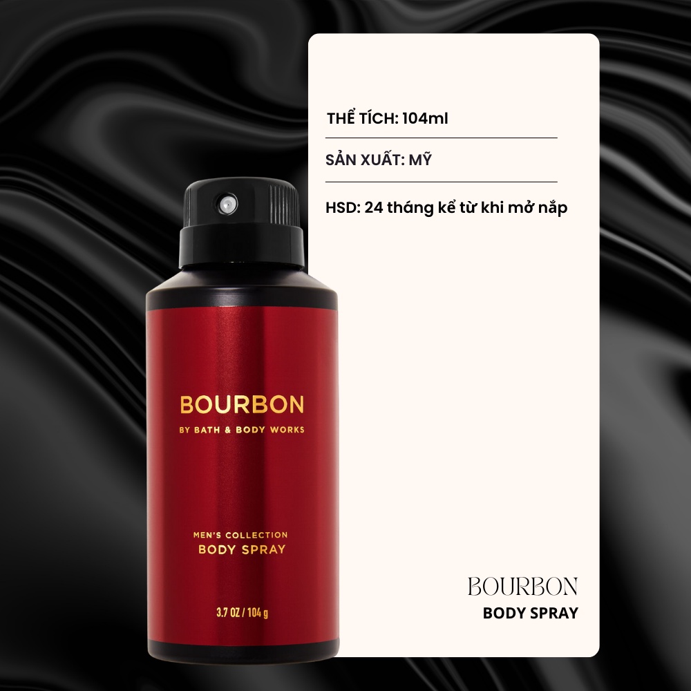 Xịt Thơm Toàn Thân Nam Bath & Body Works Bourbon Body Spray - Mùi Hương Năng Động Sảng Khoái Chai 104g