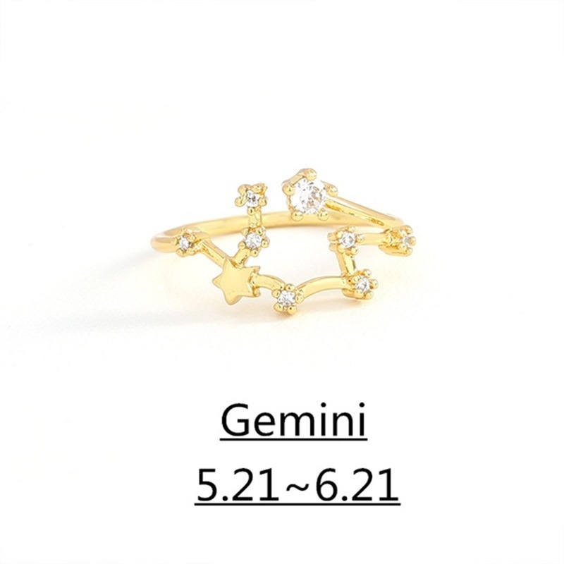 12 Constellations Finger Rings/Creative Adjustable Taurus Cancer Aries Rings/Female Elegant Crystal Open Rings/Women Fashion Jewelry Birthday Gift