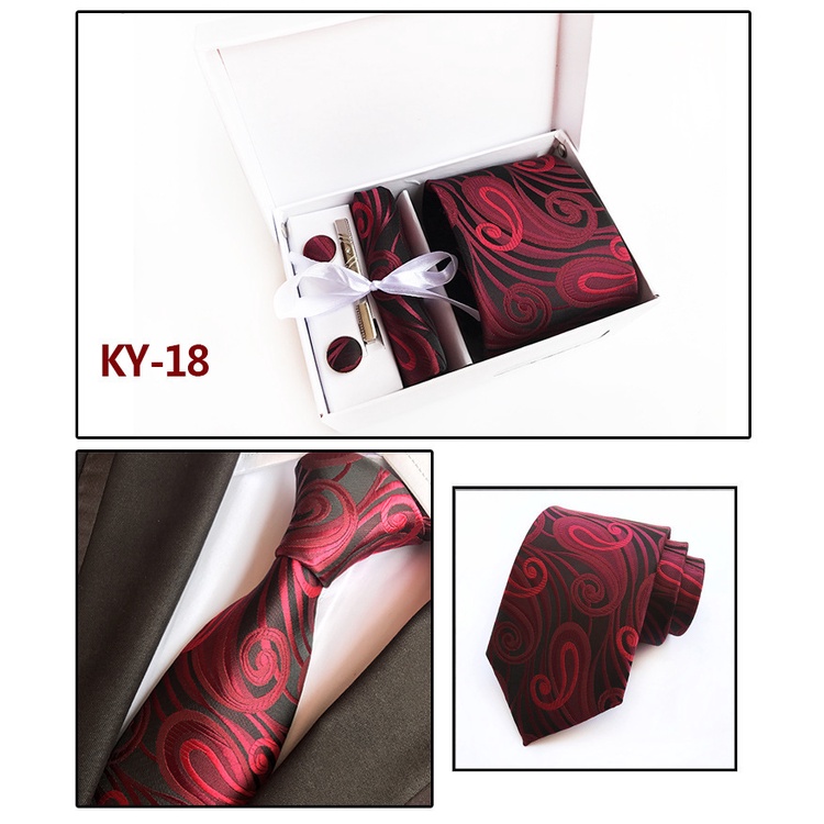Bộ Kẹp Cà Vạt / Cà Vạt / Khăn Choàng Màu Đỏ 24h Sang Trọng Thích Hợp Làm Quà Tặng Cho Chú Rể