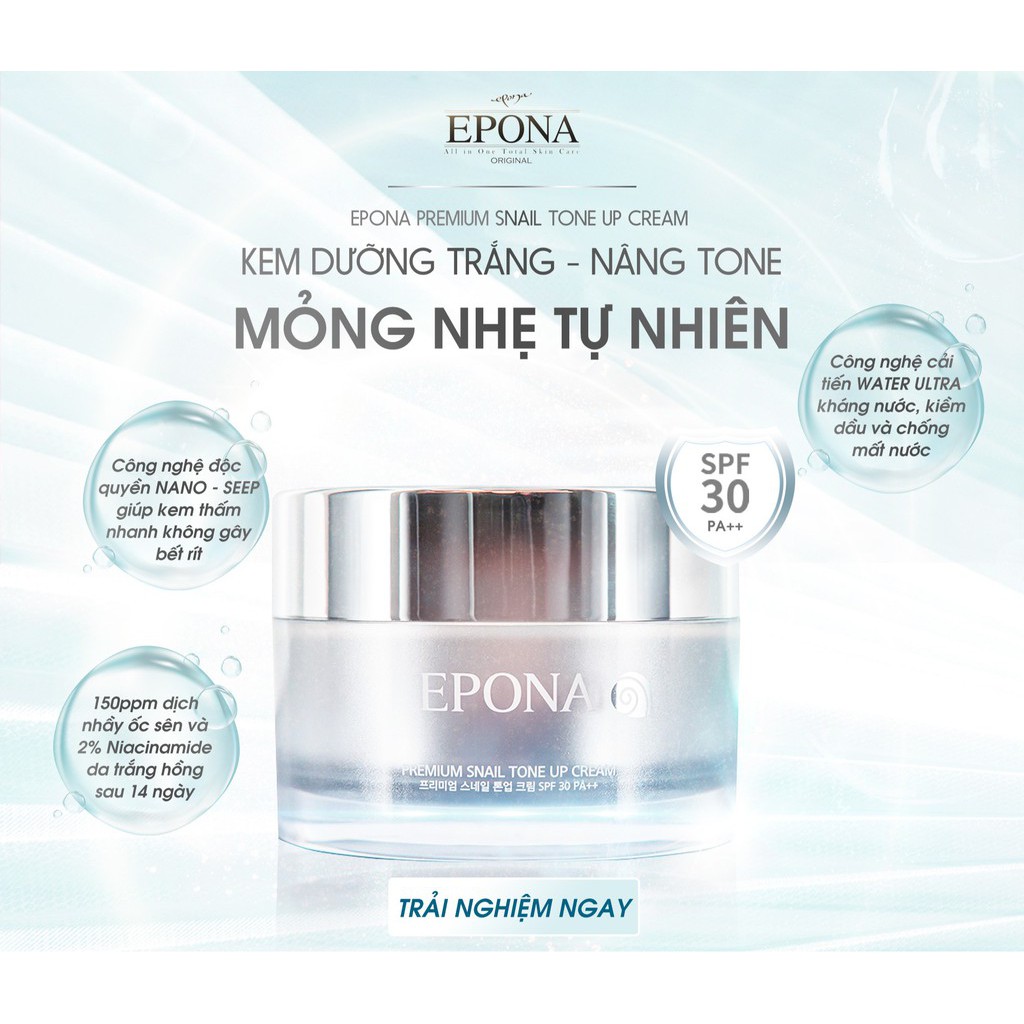 Kem Dưỡng Trắng Nâng Tone Chiết Xuất Ốc Sên Epona Premium Snail Tone Up Cream SPF 30 PA++