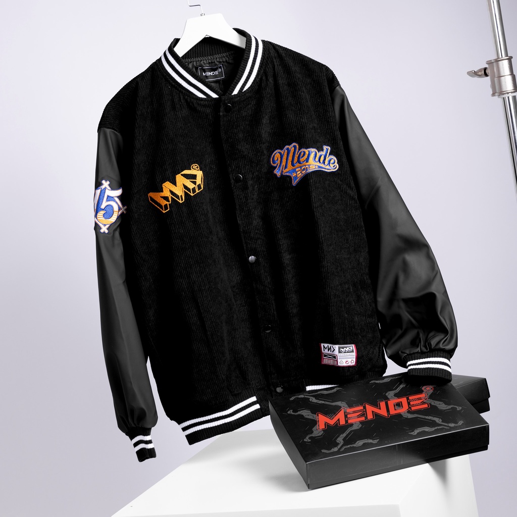 MENDE - Old School Varsity - Áo Khoác Bóng Chày Nam Tay Da