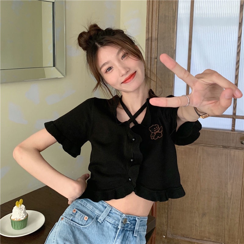 Áo croptop tay ngắn in hình hoạt hình ngọt ngào dáng ôm thời trang mùa hè cho nữ