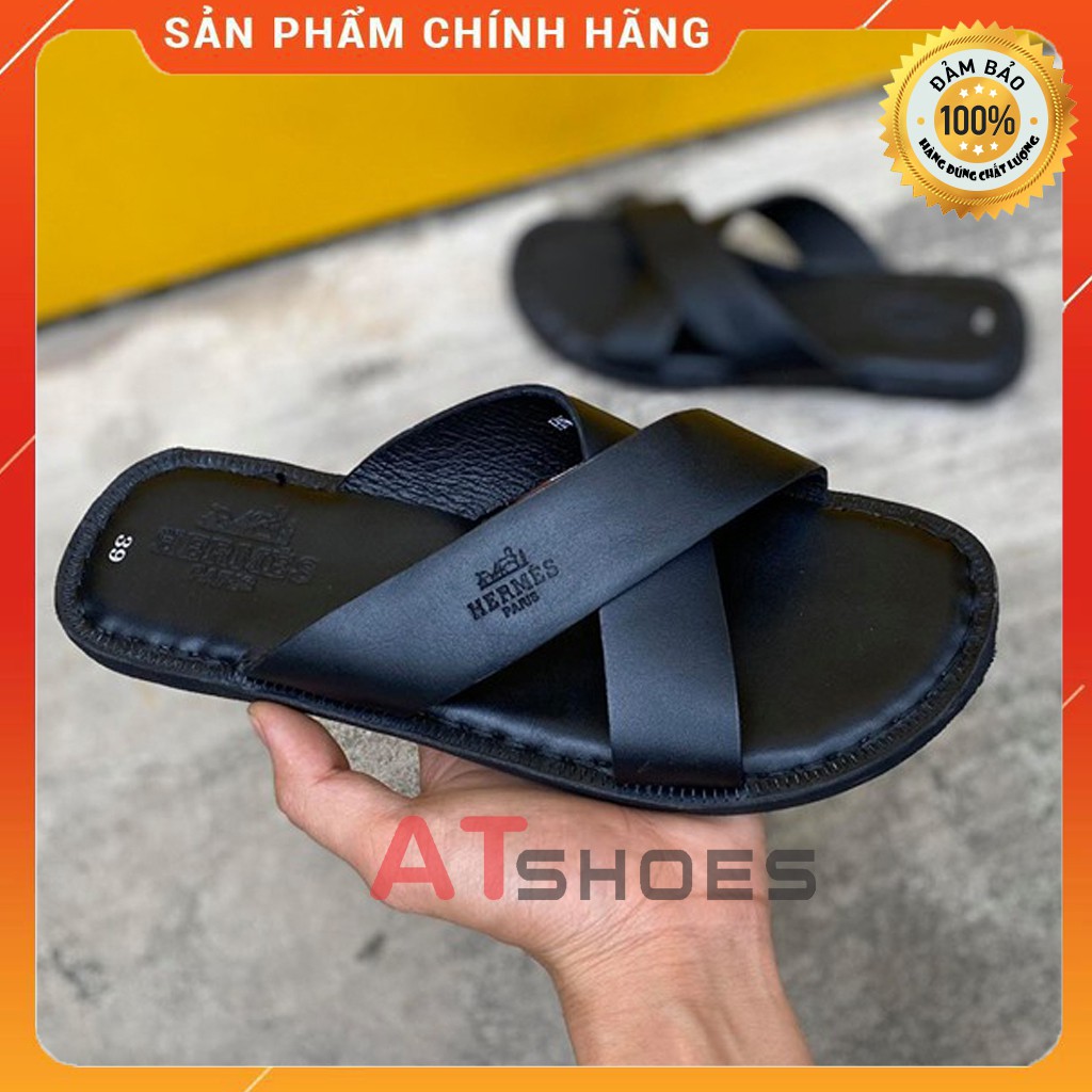 Dép Quai Hậu Dép Quai chéo Nam Da Bò Thật Atshoes DA885 (Đen - Nâu)