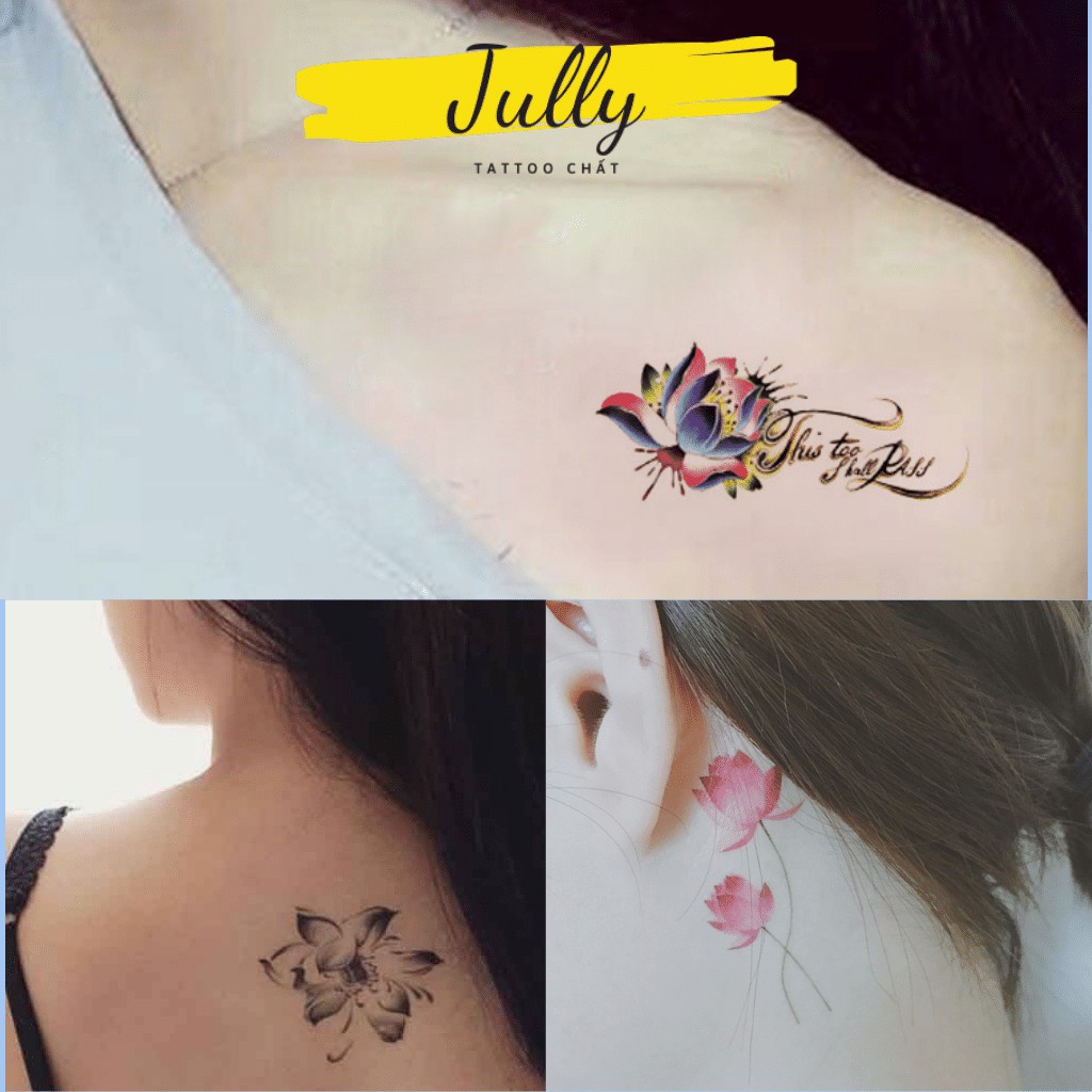 Hình xăm dán hoa sen mini, xăm tạm thời chống nước an toàn bền đẹp JULLY Tattoo chất