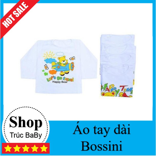 Áo tay dài cài vai trắng Bossini ⚡SIÊU XINH⚡ áo cho bé chất thoáng mát và mềm mịn (7-21kg)