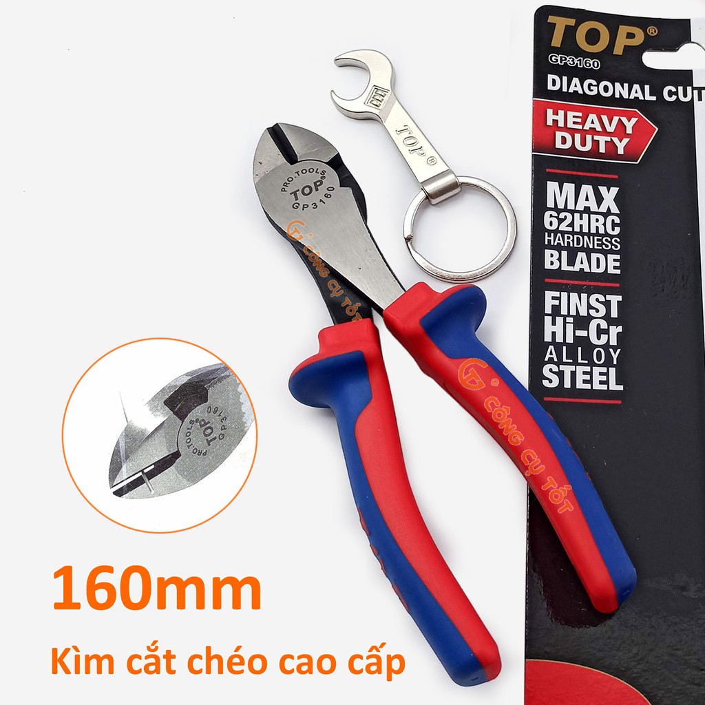 Kìm cắt chéo cao cấp 160mm TopGold lưỡi thép giàu Crôm tôi cao tần độ cứng HRC62