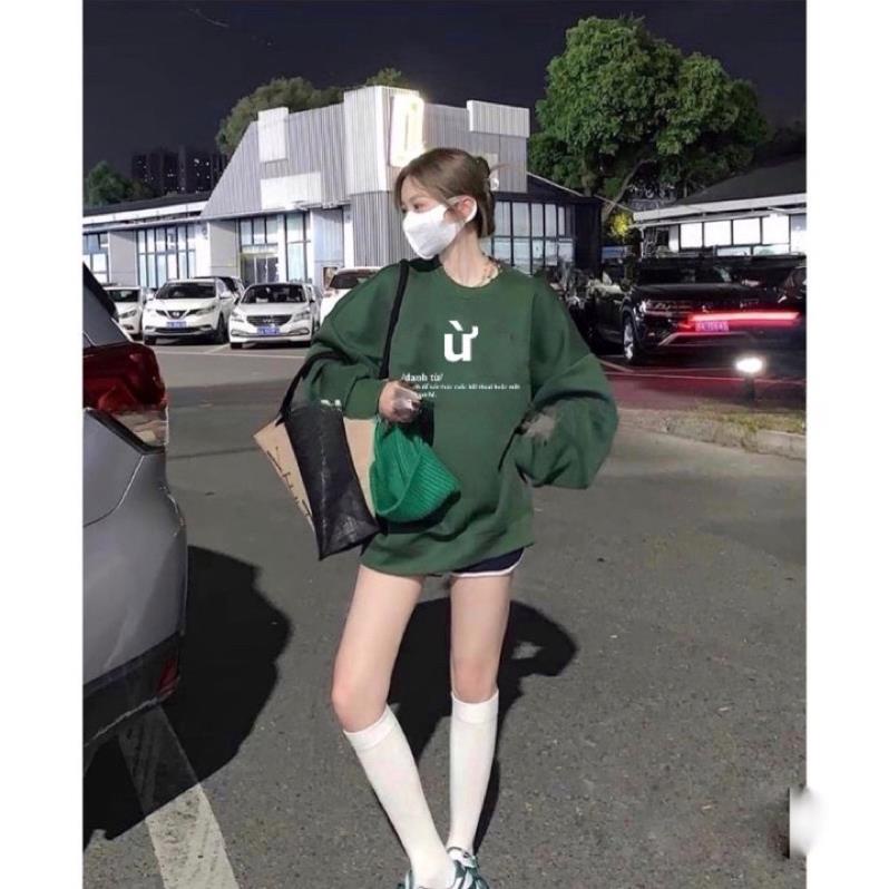 Áo Sweater Ừ Form Rộng Tay Phồng Unisex, Áo Nỉ Cổ Tròn Hottrend In Chữ Ừ(Hàng Sẵn)