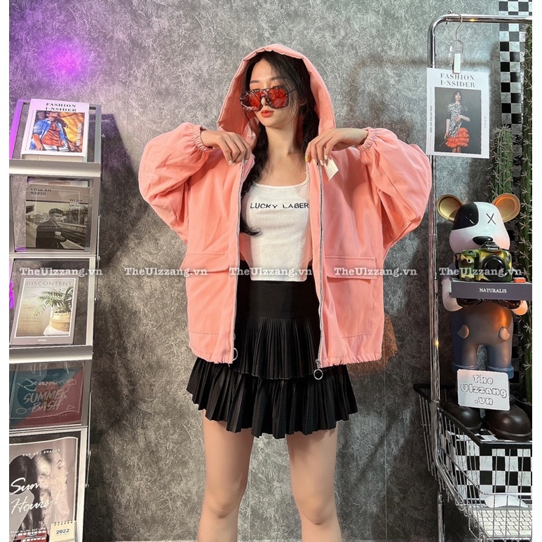 Áo Khoác Quảng Châu Da Lộn 2 Lớp Khóa Zip CC Form Rộng Dơi Tay Phồng Mẫu Trơn 2 Túi Hộp - DL2011