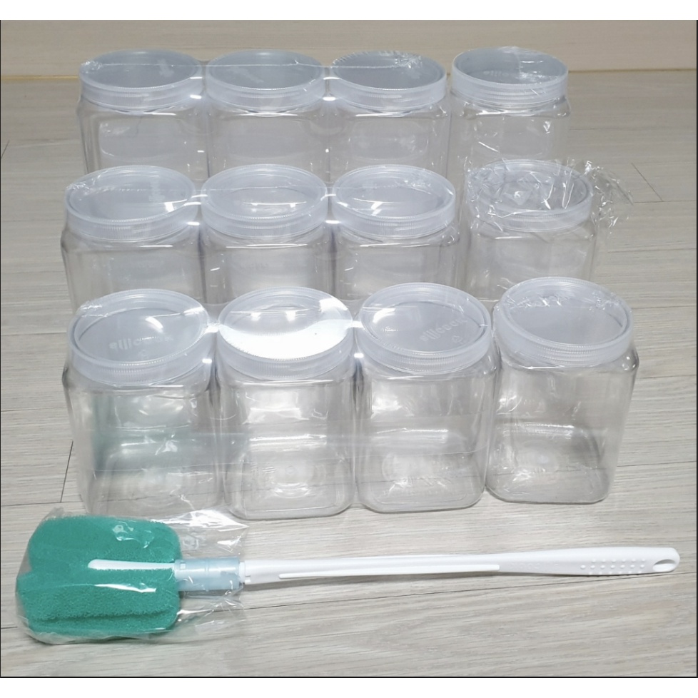 Bộ 12 Hộp vuông cao bảo quản thực phẩm khô, tươi kết hợp nhiều dung tích Hàn Quốc | Bộ 12 Hộp tròn nắp xoay kèm cọ rửa
