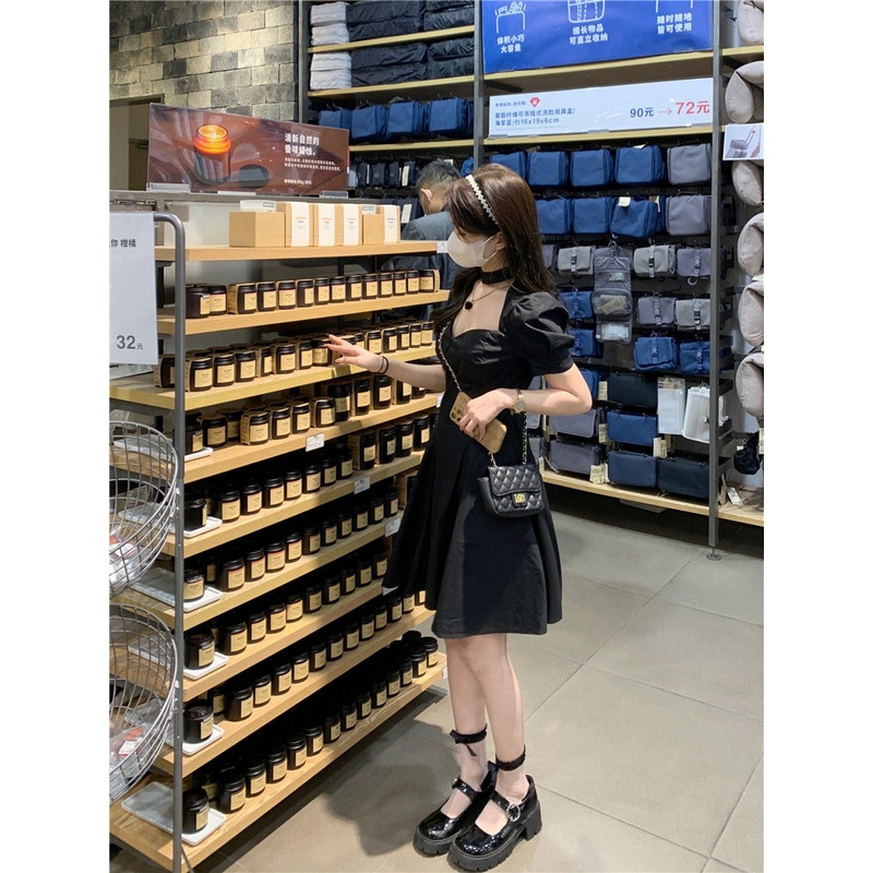 Đầm Tay Phồng Màu Đen Phong Cách Pháp Cổ Điển Thời Trang Mùa Hè Cho Nữ 2022