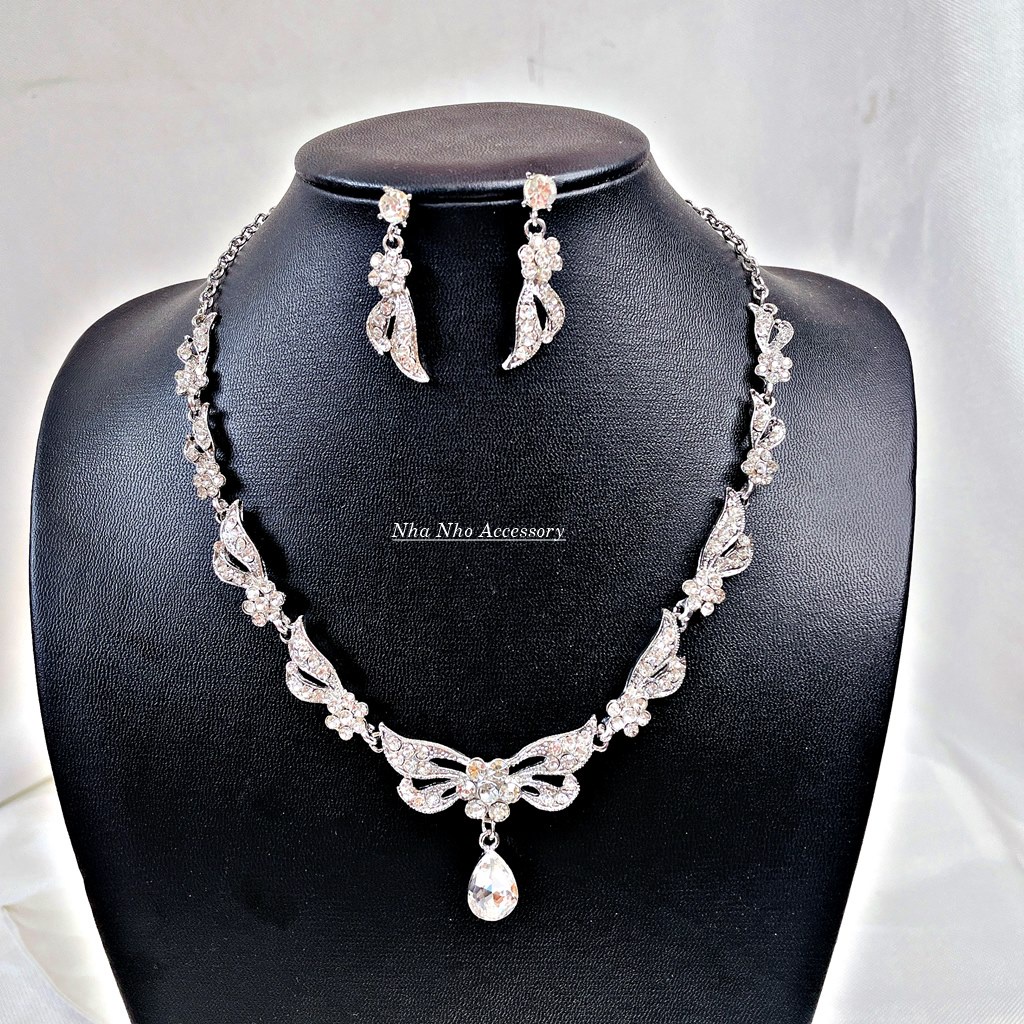 Set Vòng Cổ Bông Tai Cô Dâu Hình Nơ Bướm 547