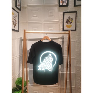Áo thun, áo thun tay lỡ phom rộng unisex in hình sói đơn độc, in decal phản quang siêu đẹp, siêu ngầu