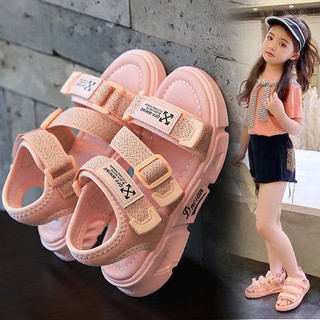 Girls Beach Giày trường tiểu học phẳng tên dán