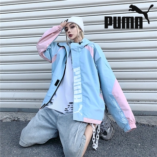 Puma hooded jacket thin male and female contrast stitching windbreaker couple casual loose sport jacket autumn and winter tide