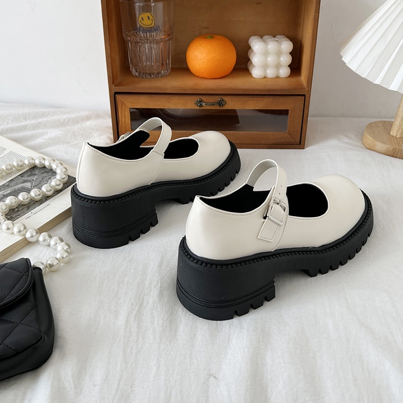 Giày lười IELGY màu đen/ màu be đế bằng phong cách cổ điển dành cho nữ