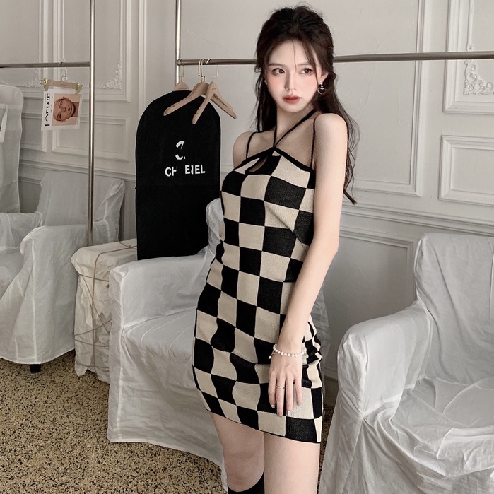 SUXI Đầm Dệt Kim Mini Họa Tiết Kẻ Sọc Phong Cách Hàn Quốc Thời Trang Mùa Hè Cho Nữ