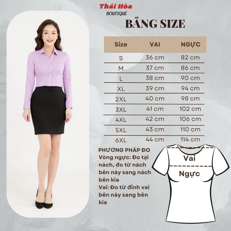 Áo sơ mi nữ kiểu công sở đẹp dài tay kẻ caro màu tím cotton Thái Hoà 65-05-01