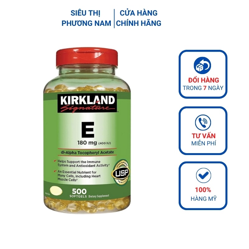 Viên uống Vitamin E Kirkland 500 viên của Mỹ, Viên uống trắng da Vitamin E 400IU hỗ trợ làm đẹp da