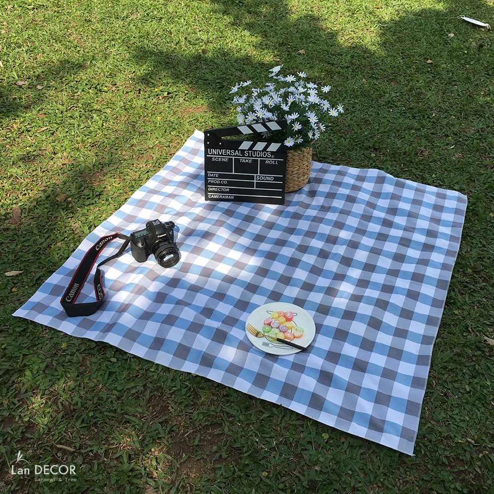 Thảm trải picnic kẻ caro xinh xắn Landecor - background phông nền trải thảm cỏ , chụp ảnh picnic