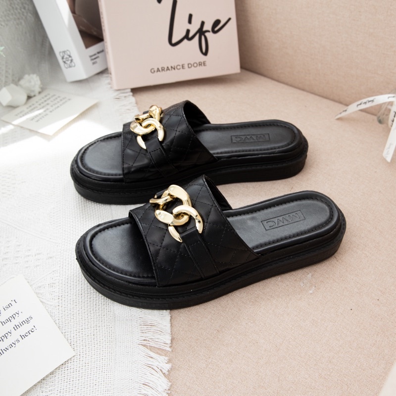 Dép Nữ MWC Đế Bằng 3cm Quai Ngang Đính Khóa Siêu Hot NUDE- 8075